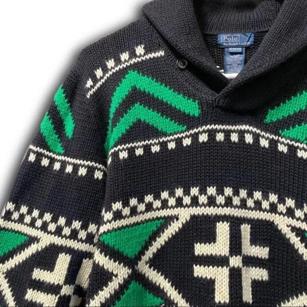 Polo Ralph Lauren Unisex Multi Geometric Shawl Collar Apres Ski Sweater - Picture 2 of 16